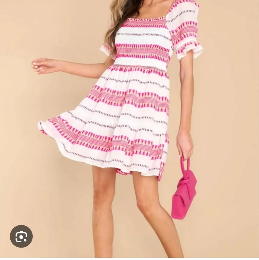 En Creme Pink and White Striped Dress